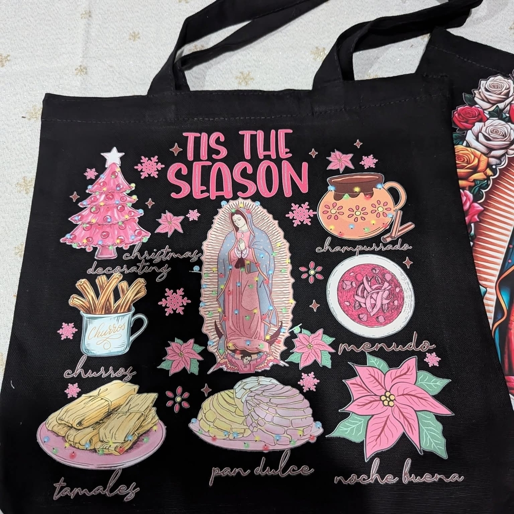 Our Lady Of Guadalupe Black Canvas 'Tis the Season Tote Bag